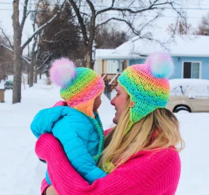 Rainbow sherbet double Pom beanie
