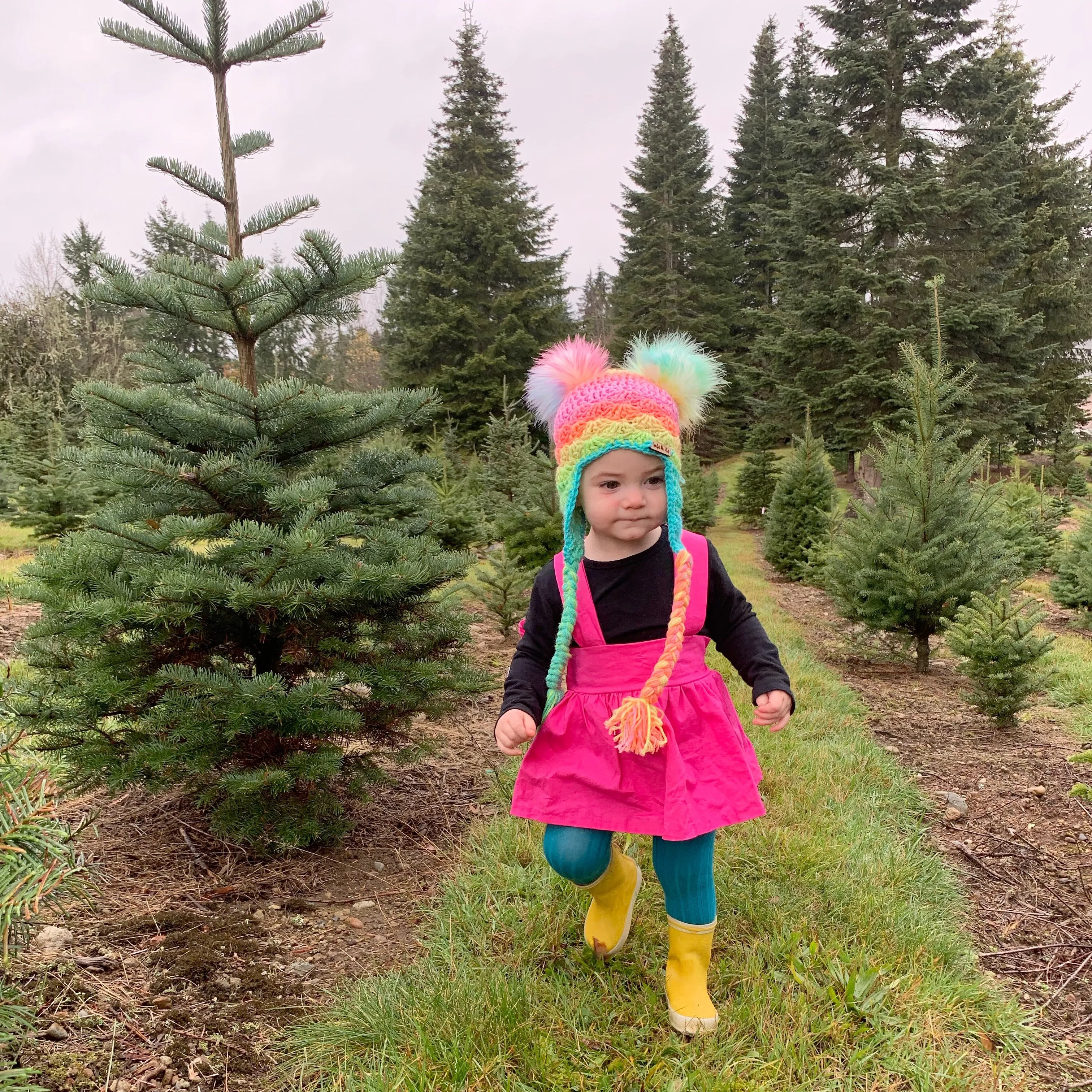 Rainbow sherbet double Pom beanie