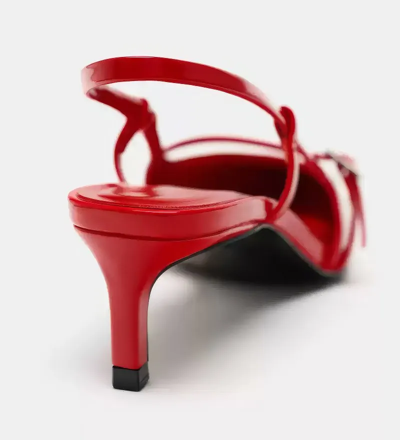 Red Patent Pointed Toe Slingback Kitten Heels