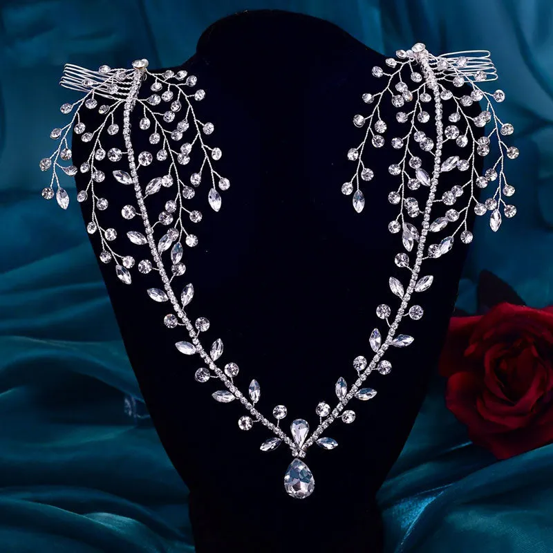 Rhinestone Branch Effect Teardrop Forehead Headband - Silver
