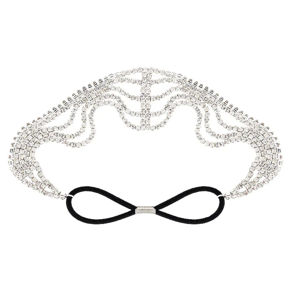 Rhinestone Embellished Layered Tassel Headband - Silver