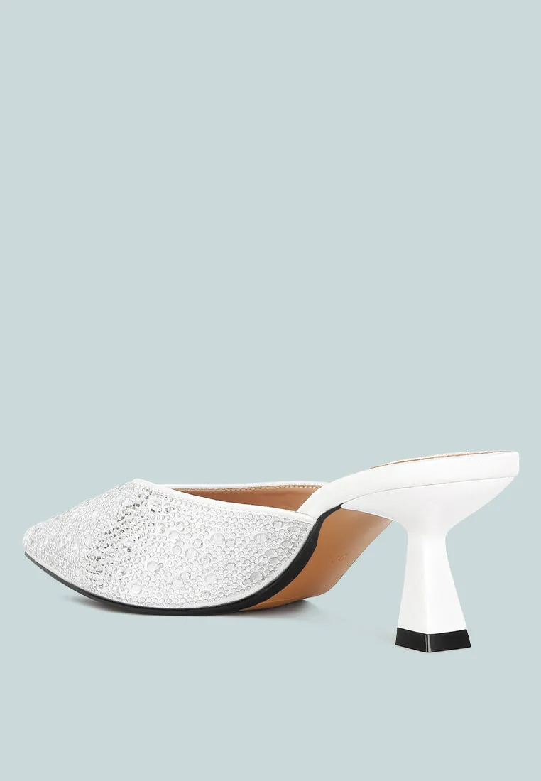 Rhinestones Embellished Satin Mules By MODE