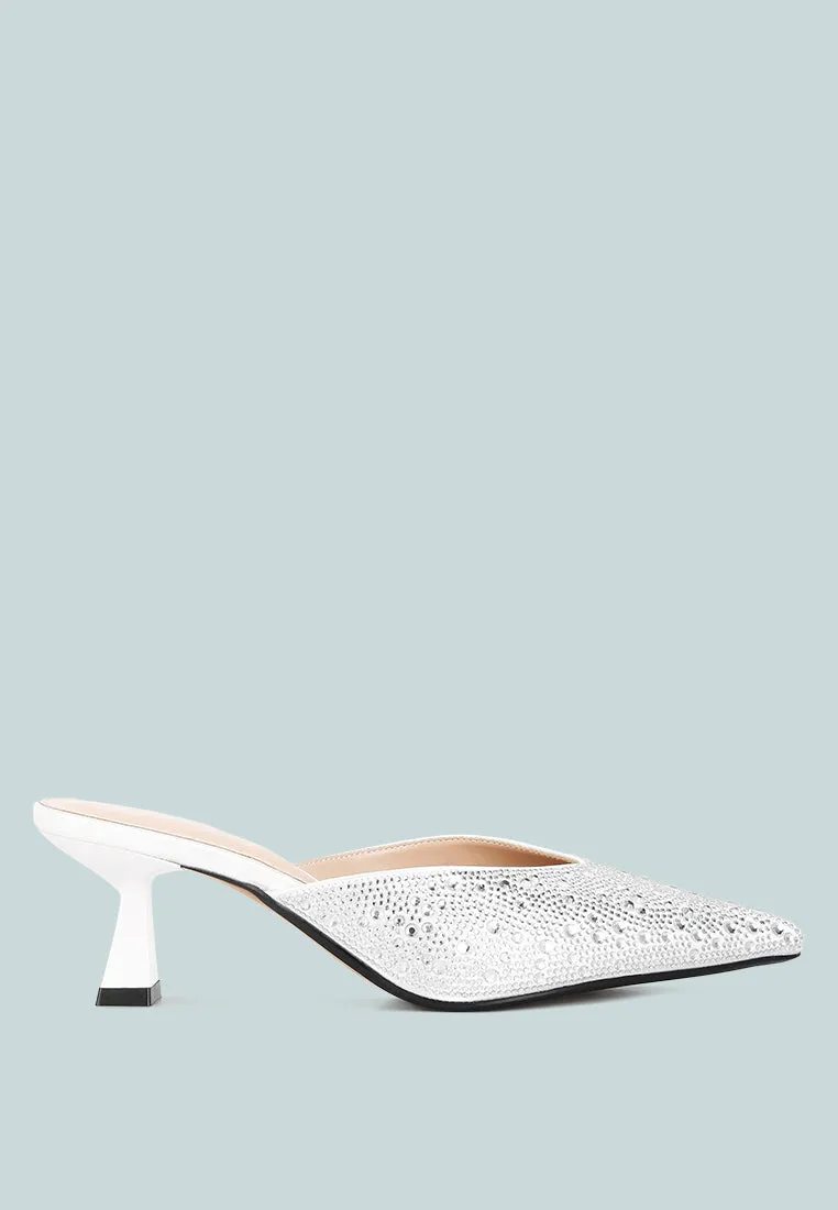 Rhinestones Embellished Satin Mules By MODE