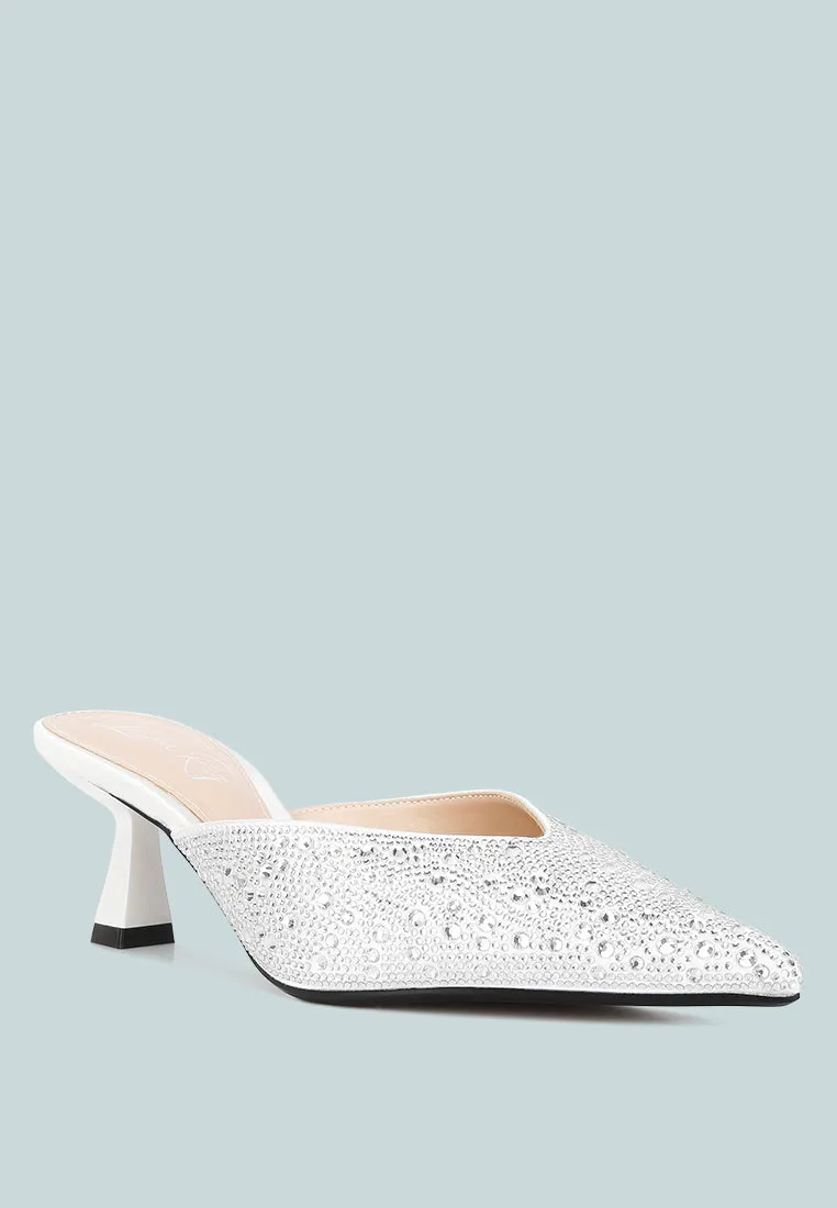 Rhinestones Embellished Satin Mules By MODE