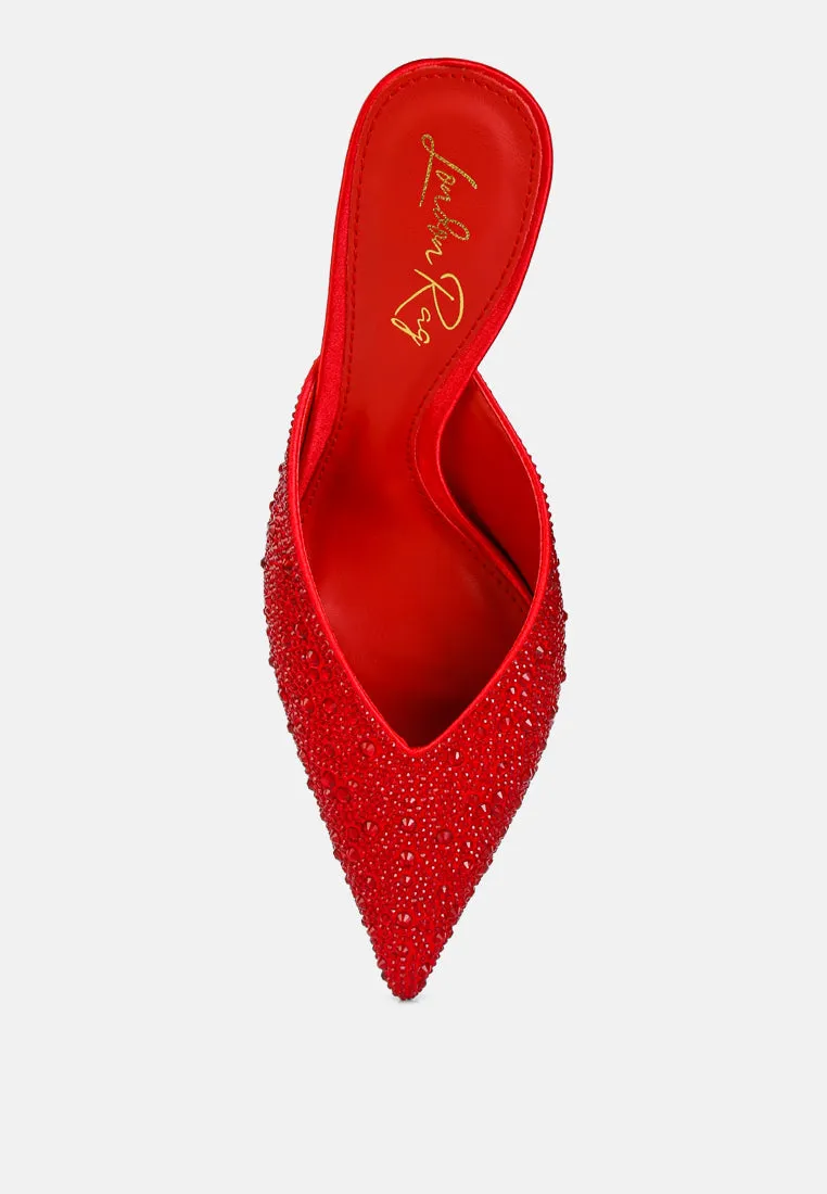 Rhinestones Embellished Satin Mules By MODE