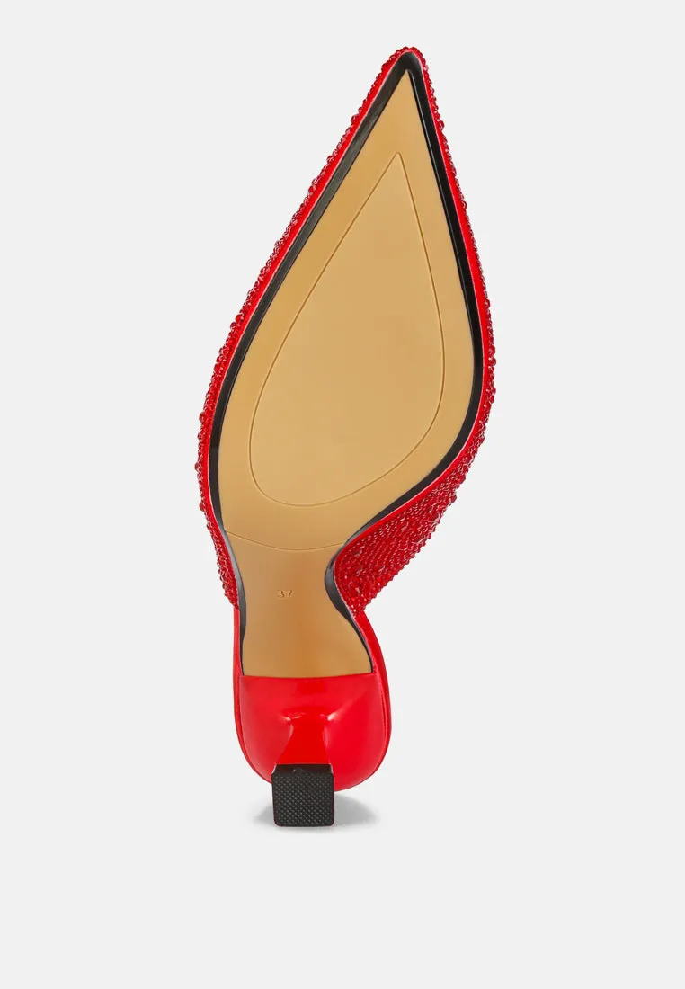 Rhinestones Embellished Satin Mules By MODE