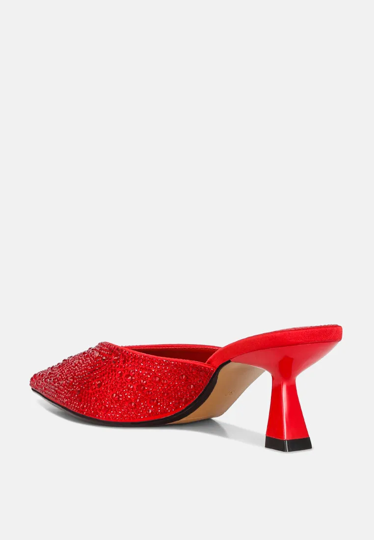 Rhinestones Embellished Satin Mules By MODE