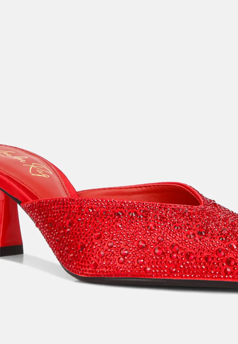 Rhinestones Embellished Satin Mules By MODE