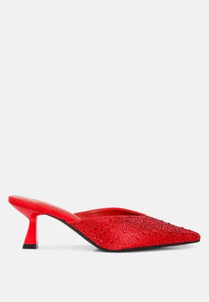 Rhinestones Embellished Satin Mules By MODE