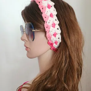 Rita Rosa Seashell Crochet Headbands: Petal Pink Blooms with Pearls