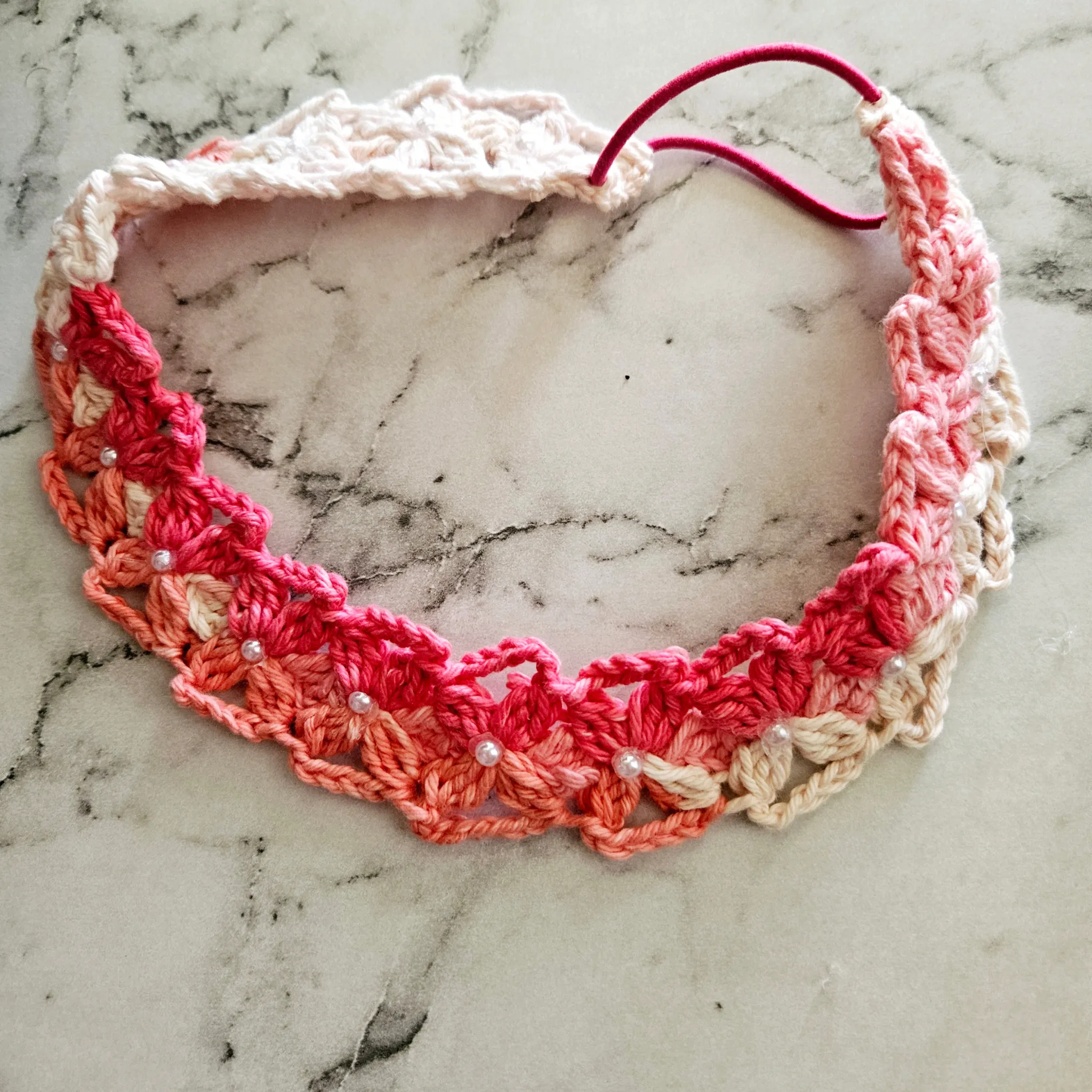 Rita Rosa Seashell Crochet Headbands: Petal Pink Blooms with Pearls