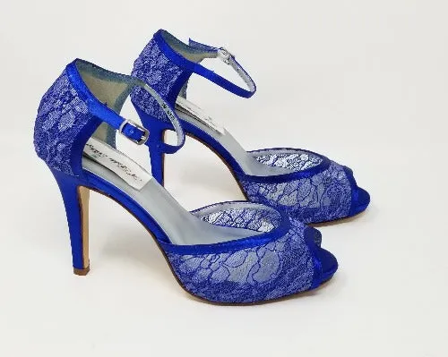 Royal Blue Lace Bridal Shoes - Royal Blue Bridesmiads Shoes