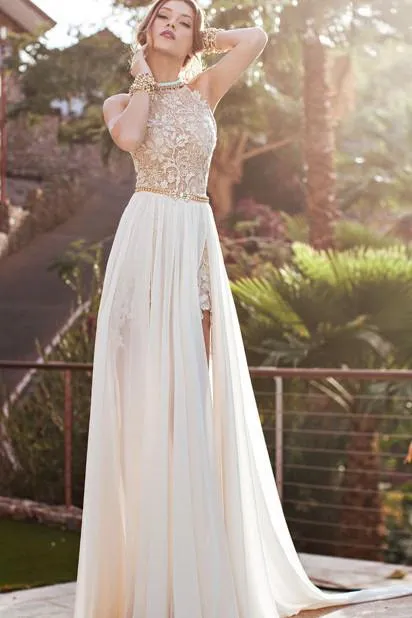 Roycebridal Gorgeous Lace Backless High Neckline Halter Wedding Dress Party Dresses, MP328