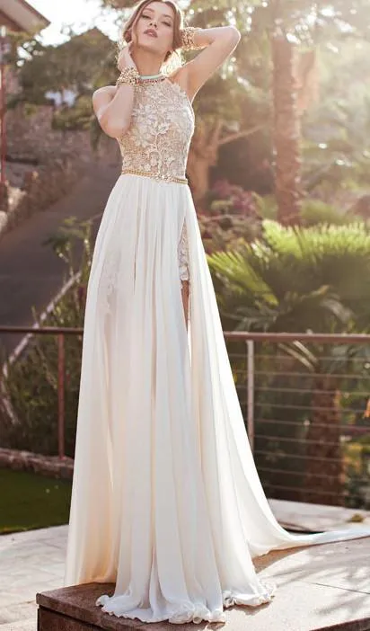 Roycebridal Gorgeous Lace Backless High Neckline Halter Wedding Dress Party Dresses, MP328