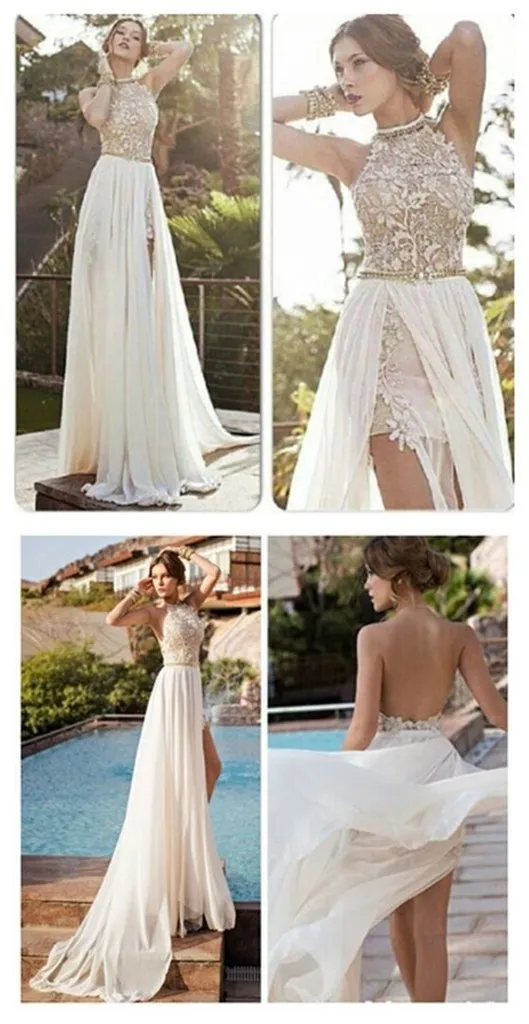 Roycebridal Gorgeous Lace Backless High Neckline Halter Wedding Dress Party Dresses, MP328