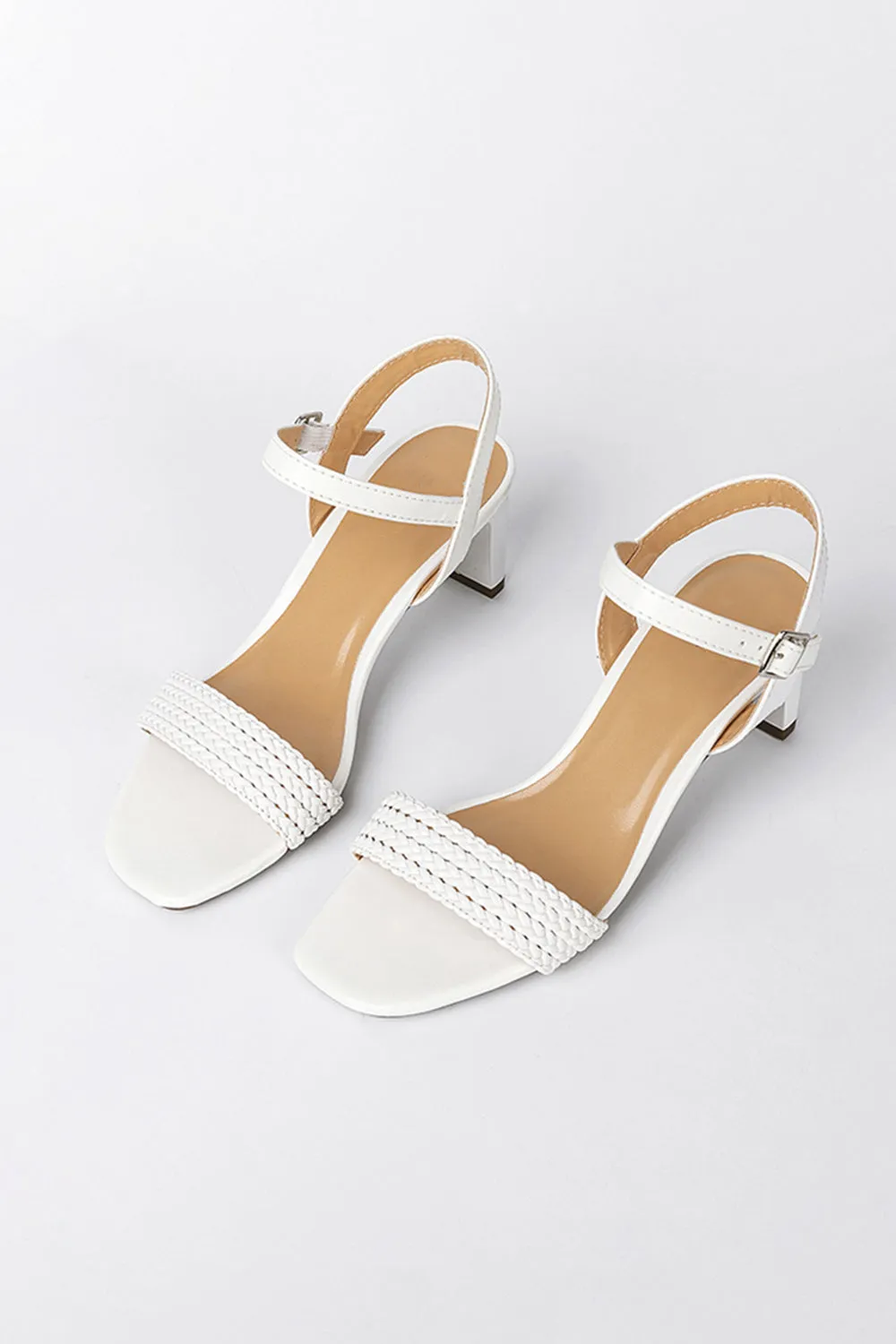 Roycebridal Outdoor Sandals Peep Toe Chunky Heel Fashion Shoes With Buckle Braided Strap