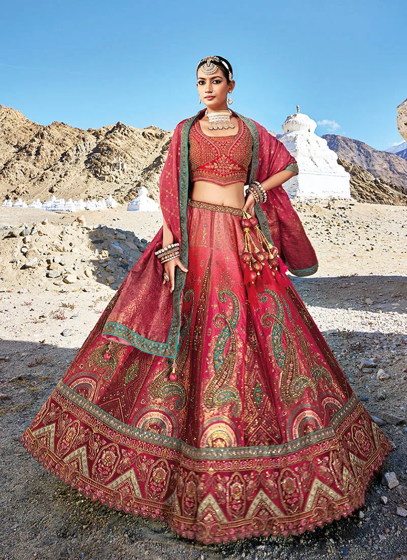 Rustic Red Embroidery Wedding Lehenga Choli