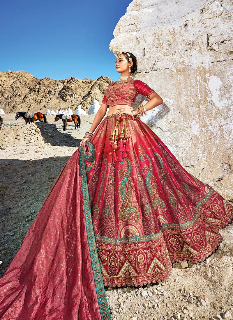 Rustic Red Embroidery Wedding Lehenga Choli