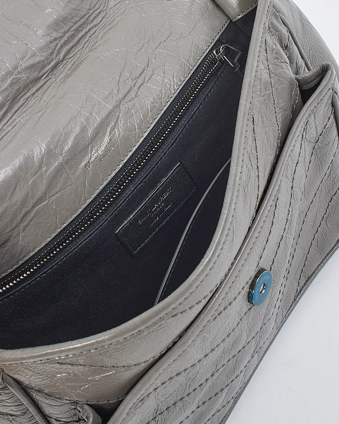 Saint Laurent Grey Storm Crinkled Leather Medium Nikki Chain Bag