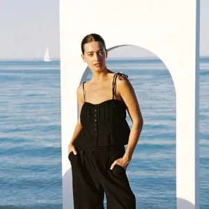 SALT Linen Pleat Cami Black