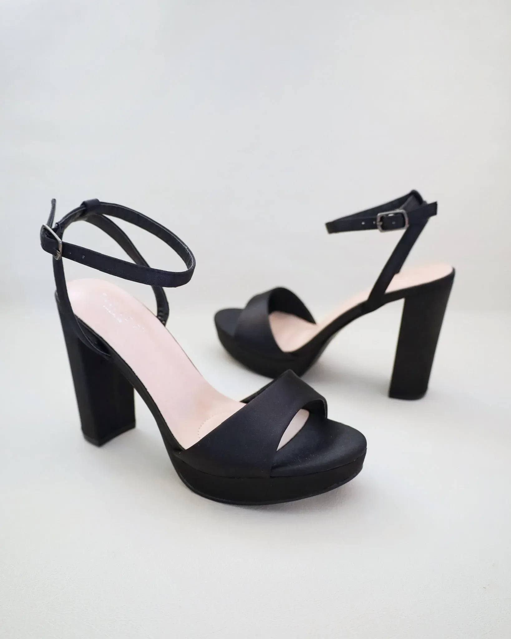 Satin Platform Block Heel Evening Sandals