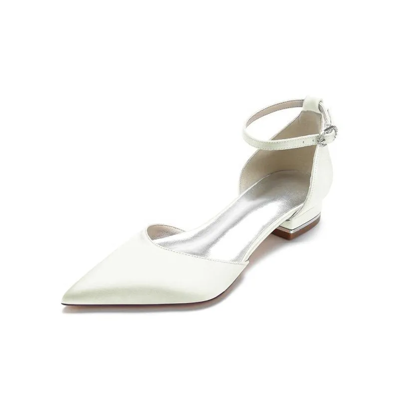 Satin Pointed Toe Ankle Strap Kitten Heels