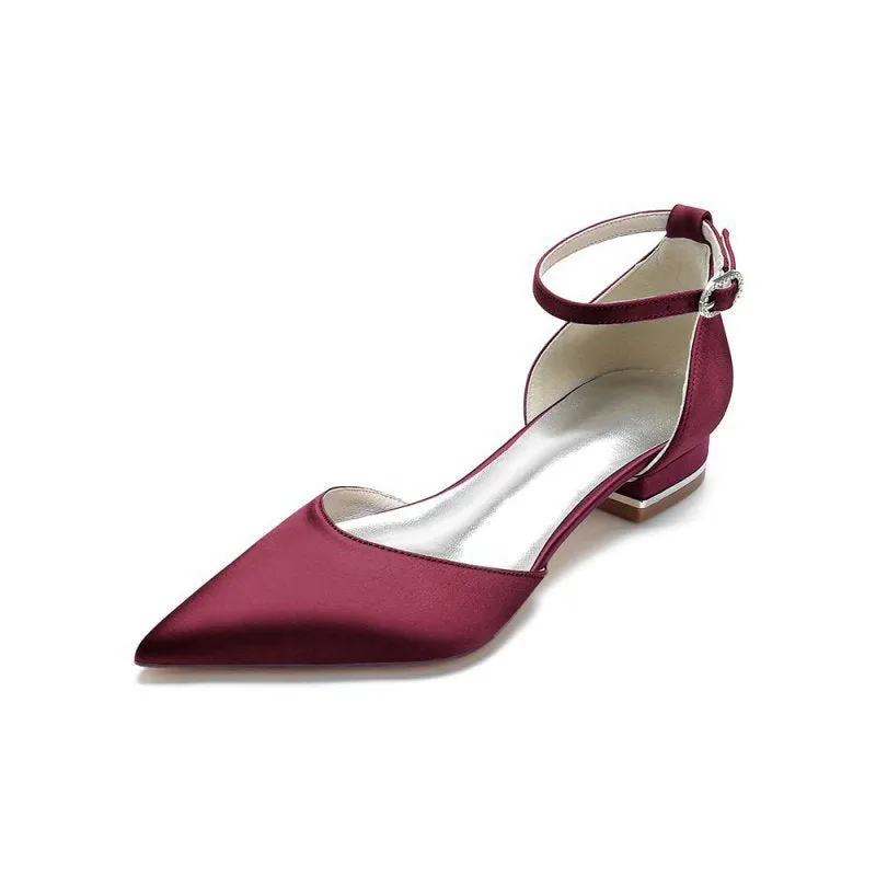 Satin Pointed Toe Ankle Strap Kitten Heels