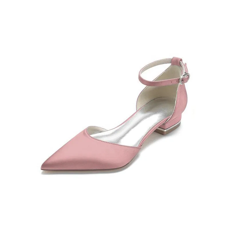 Satin Pointed Toe Ankle Strap Kitten Heels