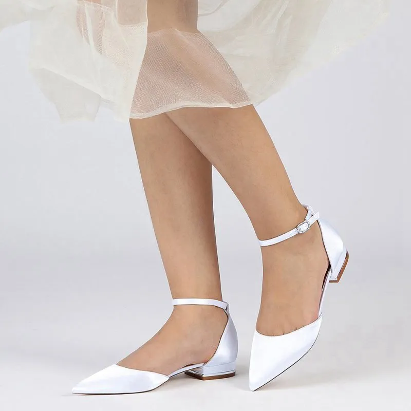 Satin Pointed Toe Ankle Strap Kitten Heels