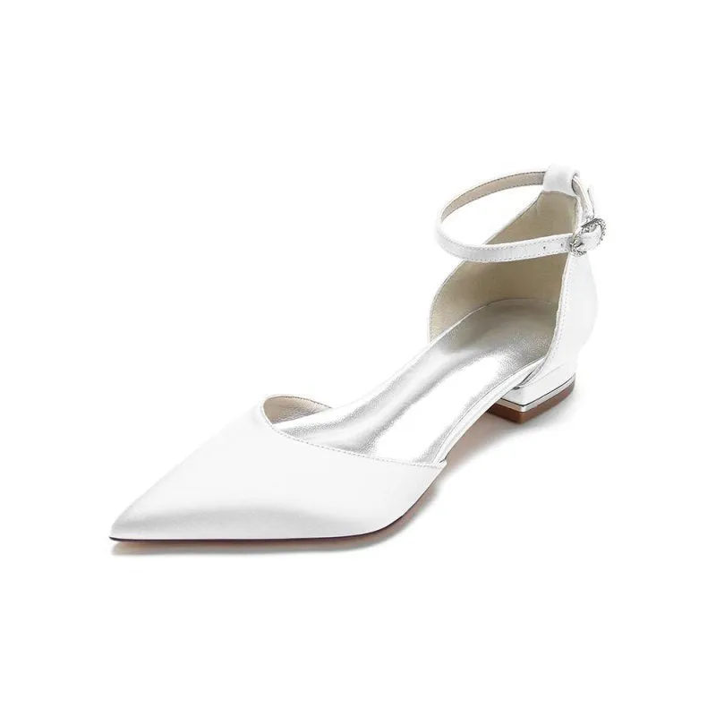 Satin Pointed Toe Ankle Strap Kitten Heels