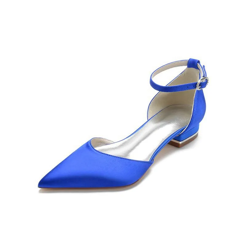 Satin Pointed Toe Ankle Strap Kitten Heels