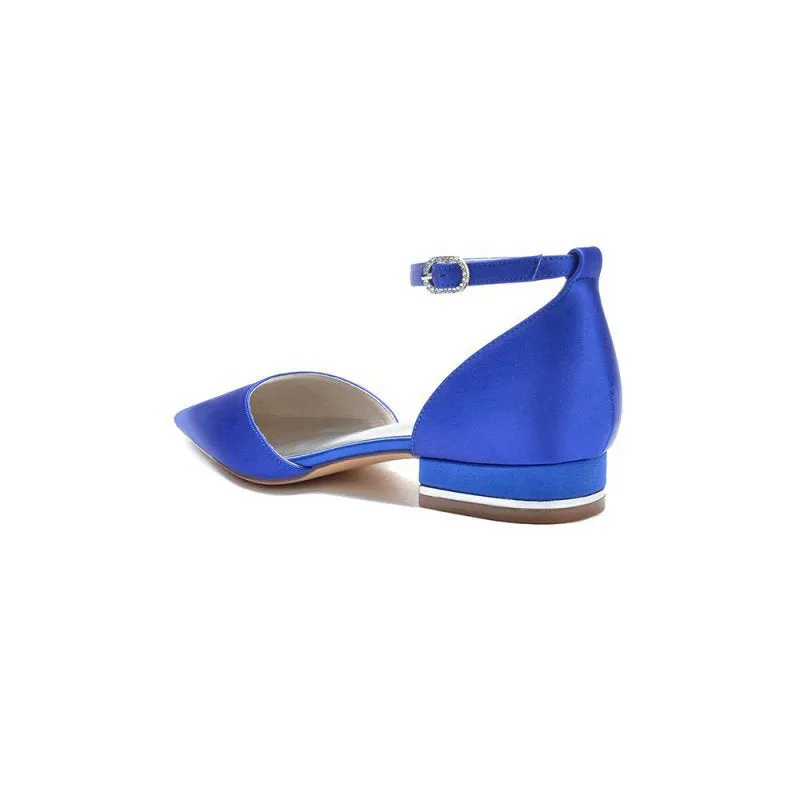 Satin Pointed Toe Ankle Strap Kitten Heels