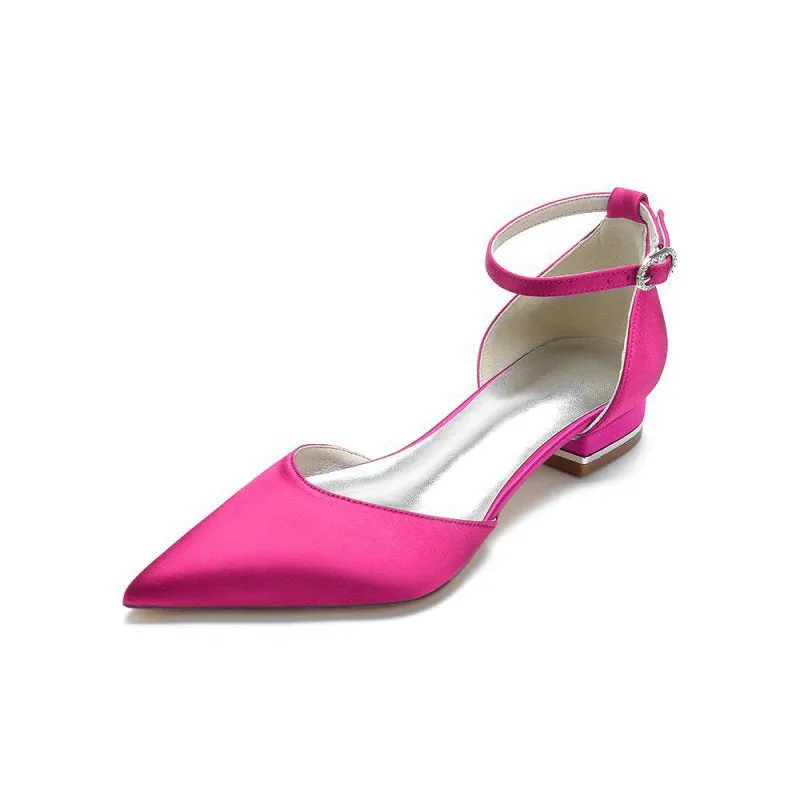 Satin Pointed Toe Ankle Strap Kitten Heels