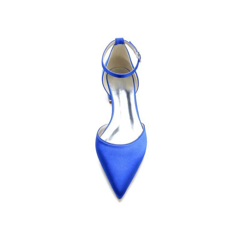 Satin Pointed Toe Ankle Strap Kitten Heels