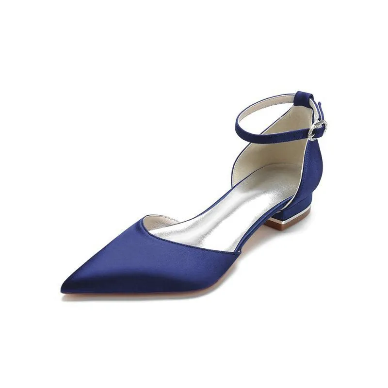 Satin Pointed Toe Ankle Strap Kitten Heels