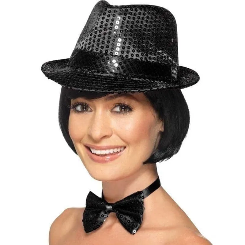 Sequin Trilby Hat Adult Black
