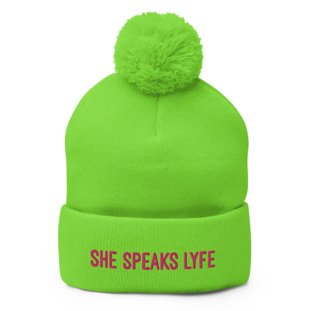She Speaks Lyfe Pom-Pom Beanie