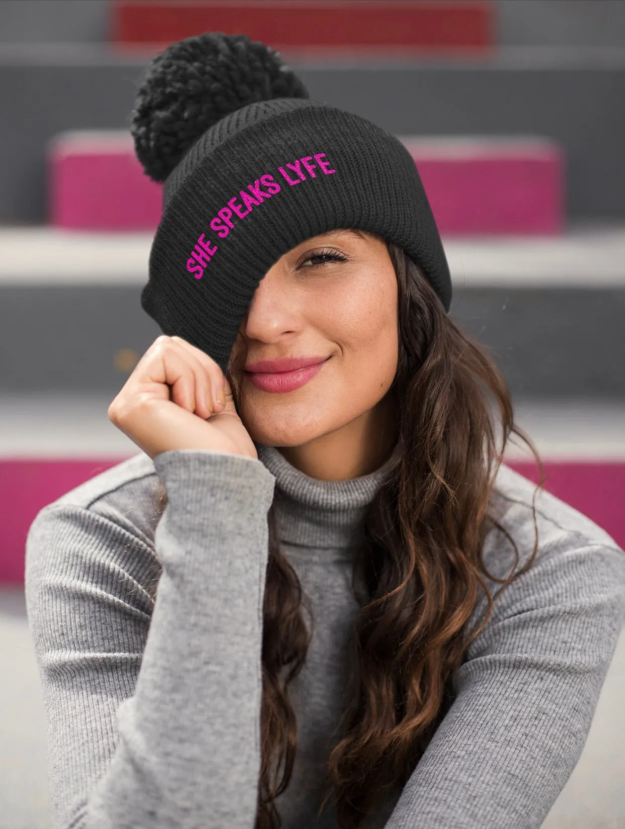 She Speaks Lyfe Pom-Pom Beanie