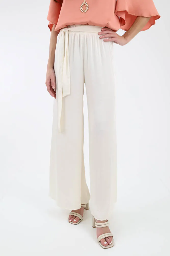 Silk Tie Waist Pants -Black