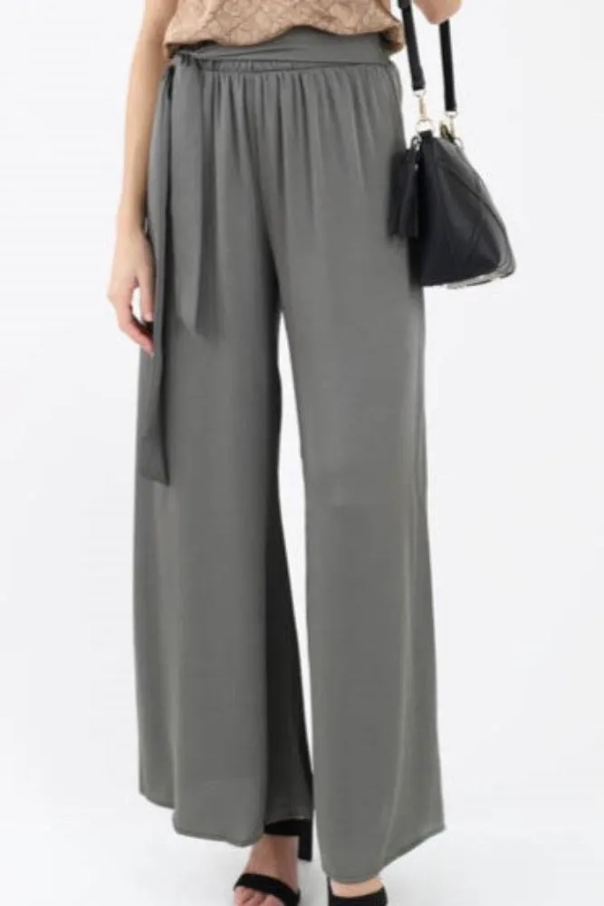Silk Tie Waist Pants -Black