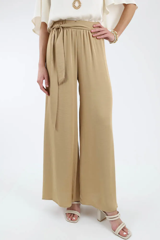 Silk Tie Waist Pants -Black