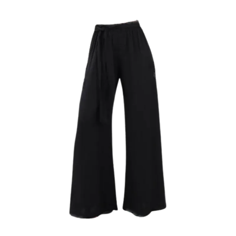 Silk Tie Waist Pants -Black