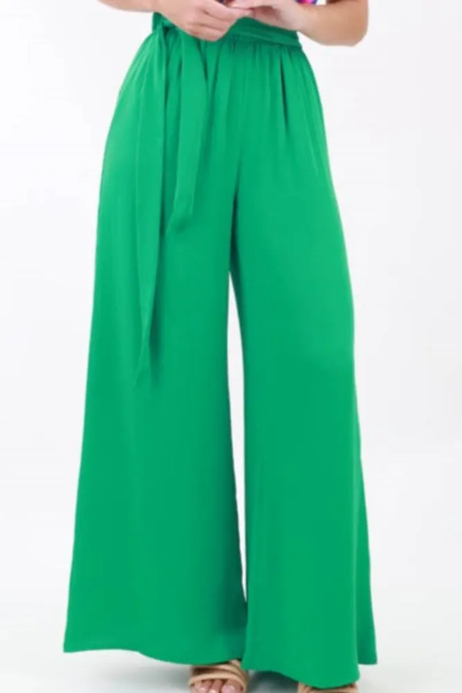Silk Tie Waist Pants -Black
