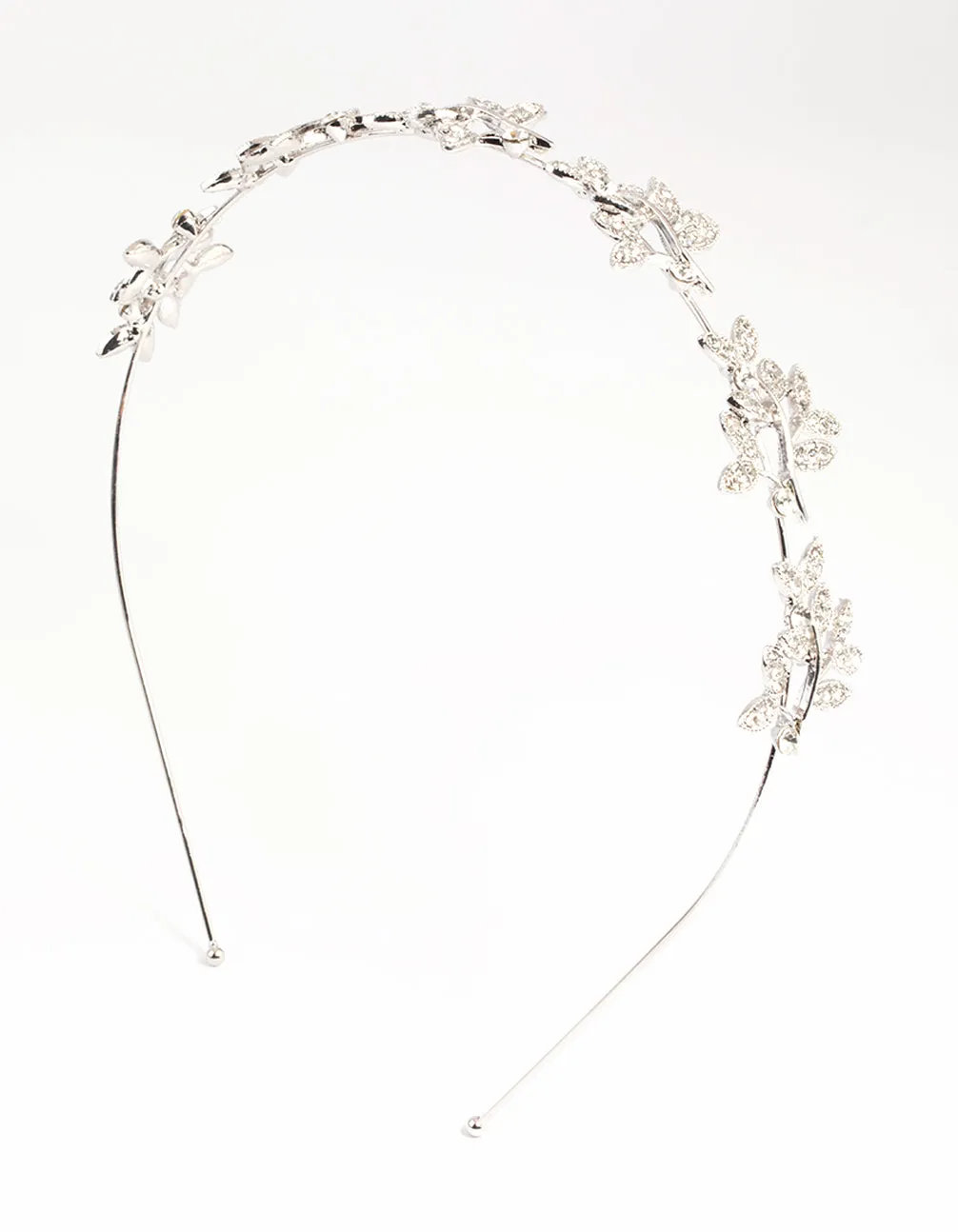 Silver Diamante Leaf Cluster Headband