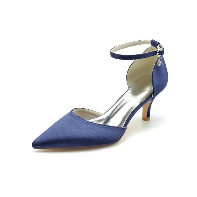 Simple Pointed Toe Satin Kitten Heels