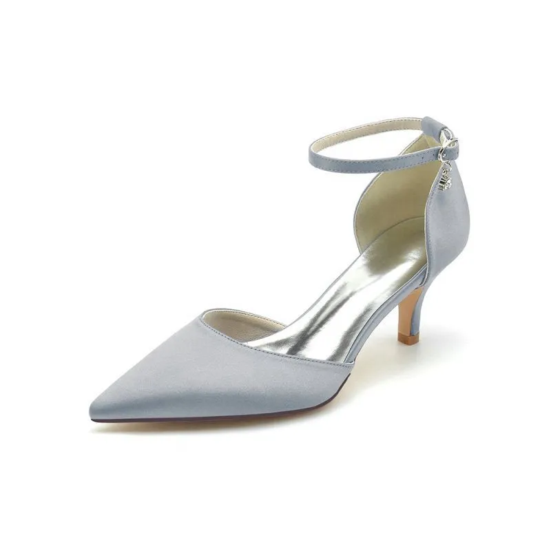 Simple Pointed Toe Satin Kitten Heels