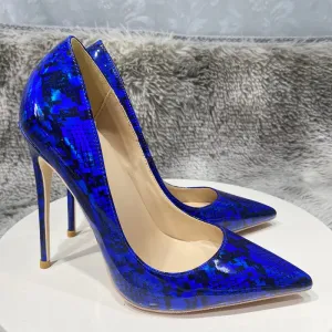 Snake high heels blue Printing Leather Women Super High Heels