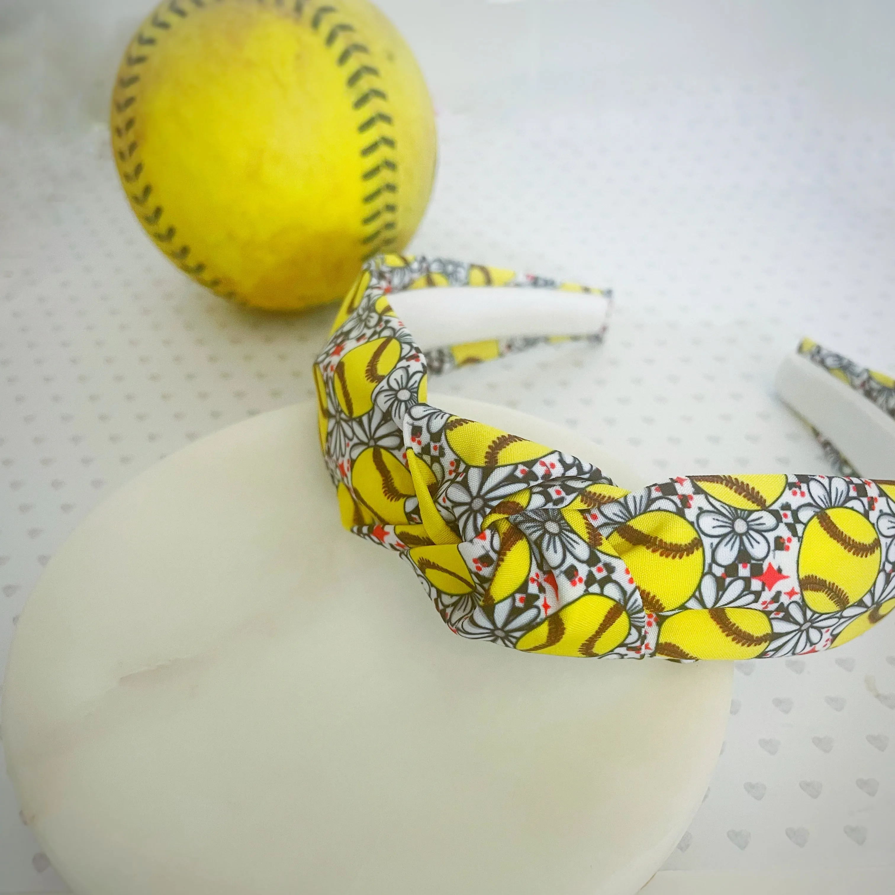 Softballs and Flowers Bow Strip, Headband and Scrunchie Collection