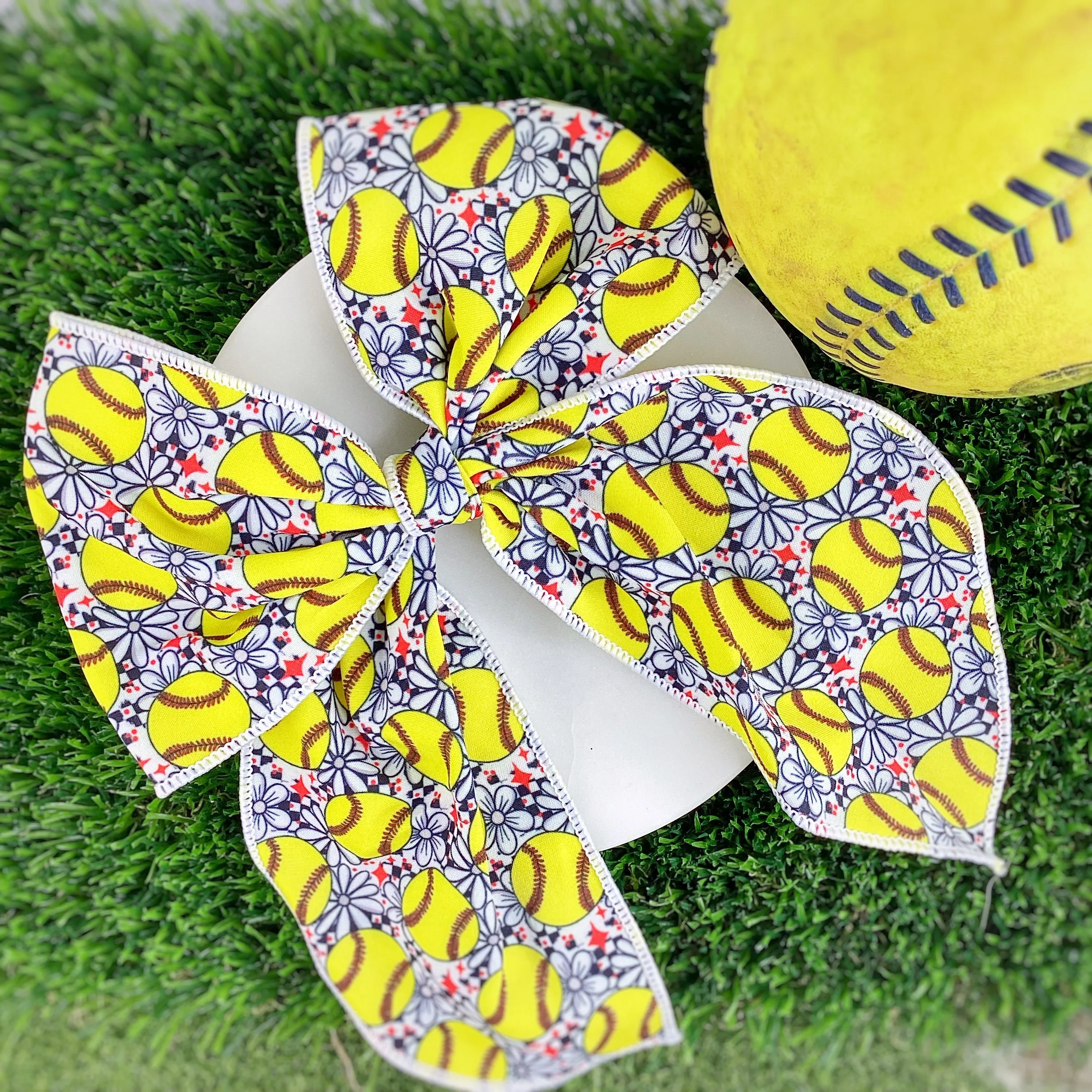 Softballs and Flowers Bow Strip, Headband and Scrunchie Collection