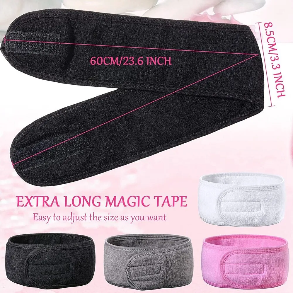 Spa Facial Terry Cloth Stretch Headbands with Hook and Loop Closure / 24 Pack - (6) White   (6) Pink   (6) Grey   (6) Black